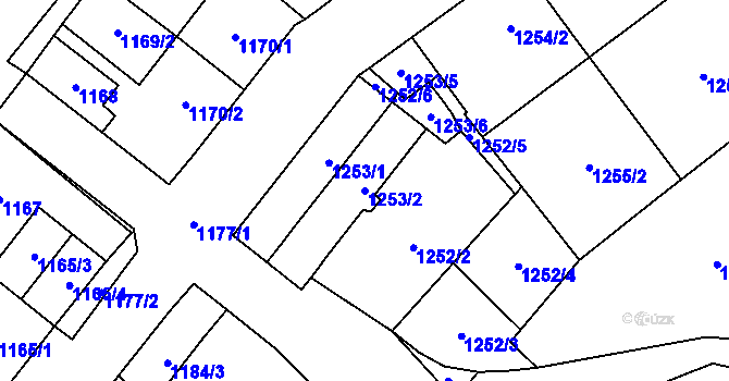 Parcela st. 1253/2 v KÚ Zastávka, Katastrální mapa