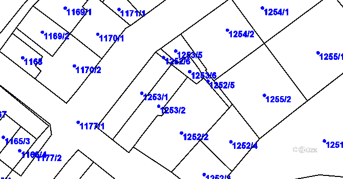 Parcela st. 1253/4 v KÚ Zastávka, Katastrální mapa