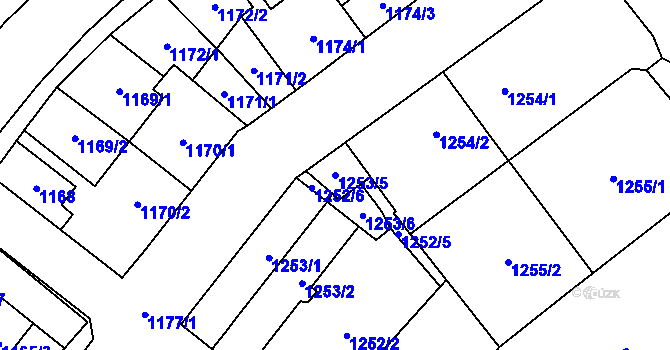Parcela st. 1253/5 v KÚ Zastávka, Katastrální mapa