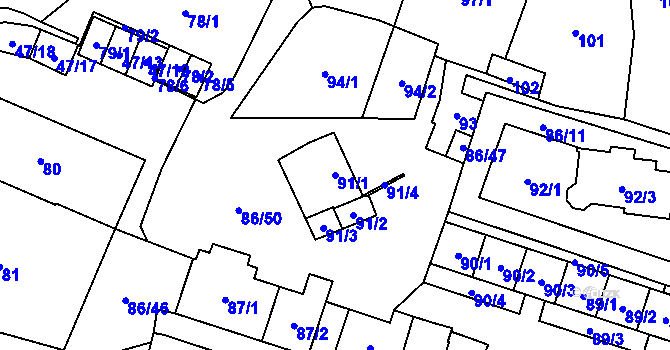 Parcela st. 91/1 v KÚ Zastávka, Katastrální mapa