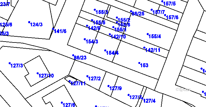 Parcela st. 154/5 v KÚ Zastávka, Katastrální mapa