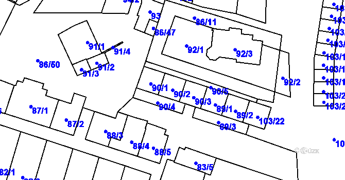 Parcela st. 90/2 v KÚ Zastávka, Katastrální mapa