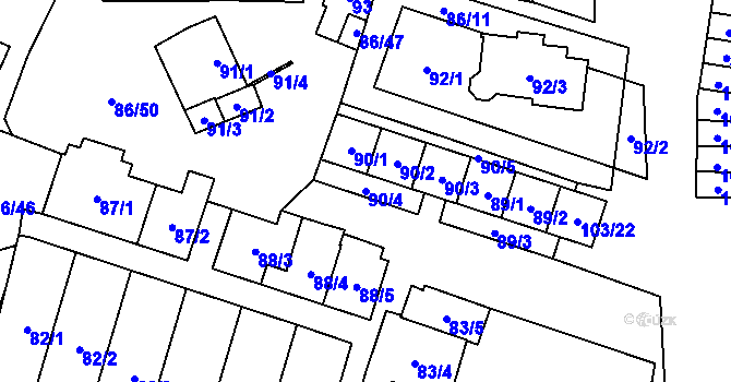 Parcela st. 90/4 v KÚ Zastávka, Katastrální mapa