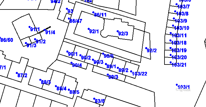 Parcela st. 90/5 v KÚ Zastávka, Katastrální mapa