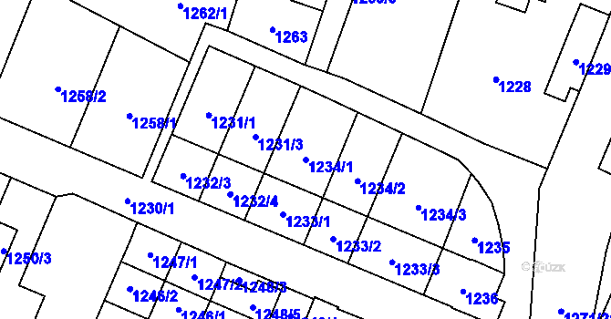 Parcela st. 1234/1 v KÚ Zastávka, Katastrální mapa