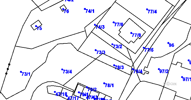 Parcela st. 73/3 v KÚ Zastávka, Katastrální mapa