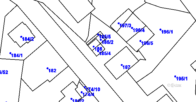 Parcela st. 185/4 v KÚ Zastávka, Katastrální mapa