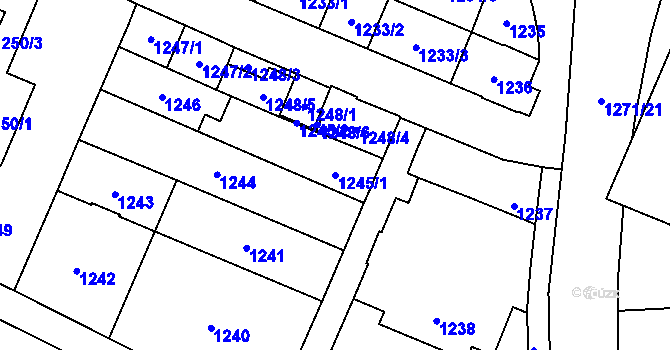 Parcela st. 1245/1 v KÚ Zastávka, Katastrální mapa