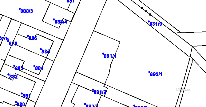 Parcela st. 891/1 v KÚ Zastávka, Katastrální mapa