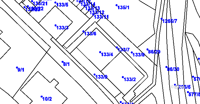 Parcela st. 133/4 v KÚ Zastávka, Katastrální mapa