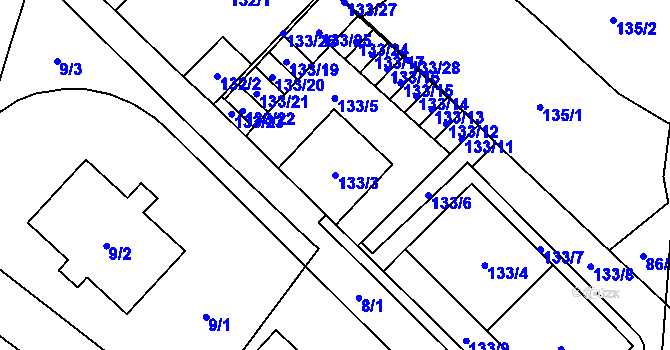 Parcela st. 133/3 v KÚ Zastávka, Katastrální mapa