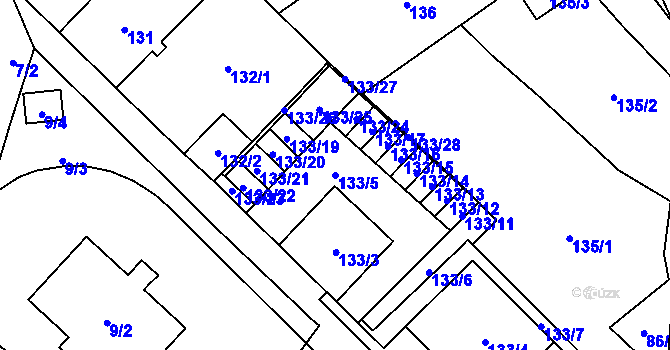 Parcela st. 133/5 v KÚ Zastávka, Katastrální mapa