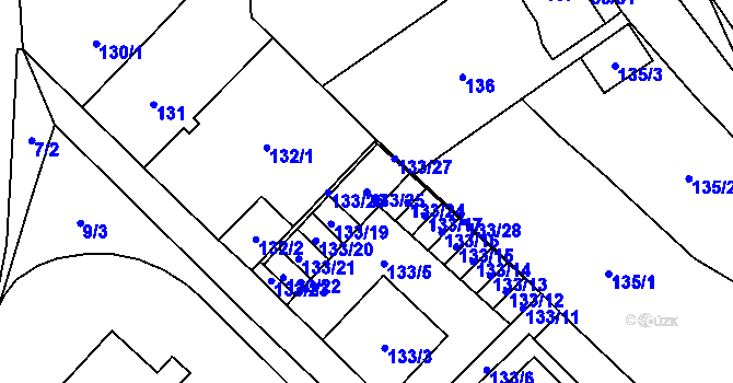 Parcela st. 133/25 v KÚ Zastávka, Katastrální mapa