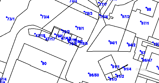 Parcela st. 78/5 v KÚ Zastávka, Katastrální mapa