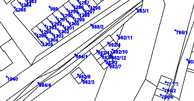 Parcela st. 982/13 v KÚ Zastávka, Katastrální mapa