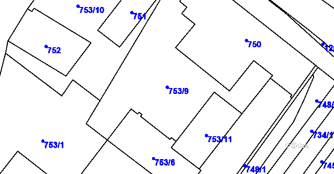 Parcela st. 753/9 v KÚ Zastávka, Katastrální mapa