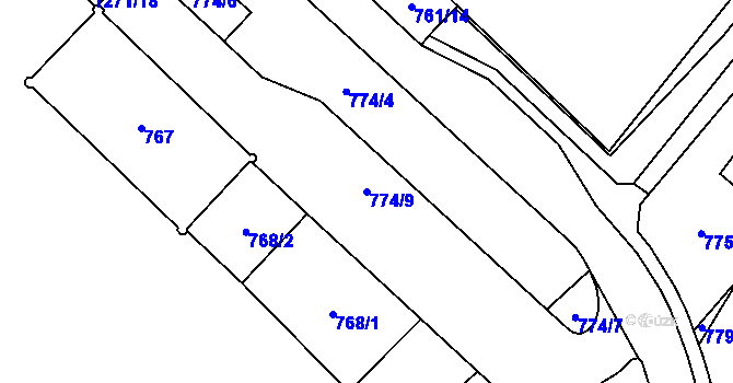 Parcela st. 774/9 v KÚ Zastávka, Katastrální mapa