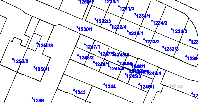 Parcela st. 1247/2 v KÚ Zastávka, Katastrální mapa