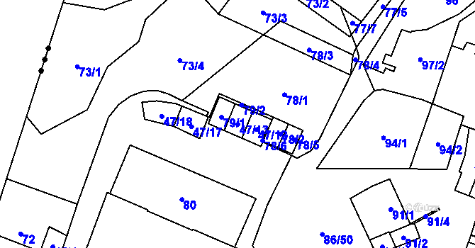 Parcela st. 47/13 v KÚ Zastávka, Katastrální mapa