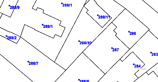 Parcela st. 288/10 v KÚ Zastávka, Katastrální mapa