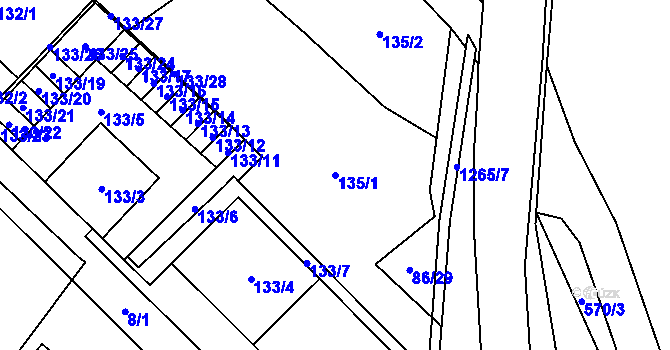 Parcela st. 135/1 v KÚ Zastávka, Katastrální mapa