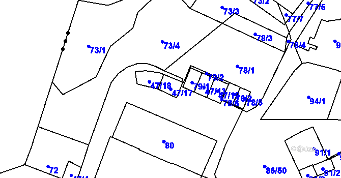 Parcela st. 47/17 v KÚ Zastávka, Katastrální mapa