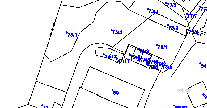 Parcela st. 47/18 v KÚ Zastávka, Katastrální mapa