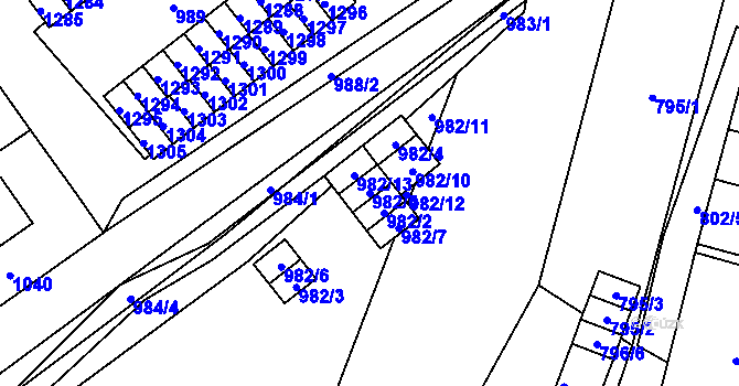 Parcela st. 982/5 v KÚ Zastávka, Katastrální mapa