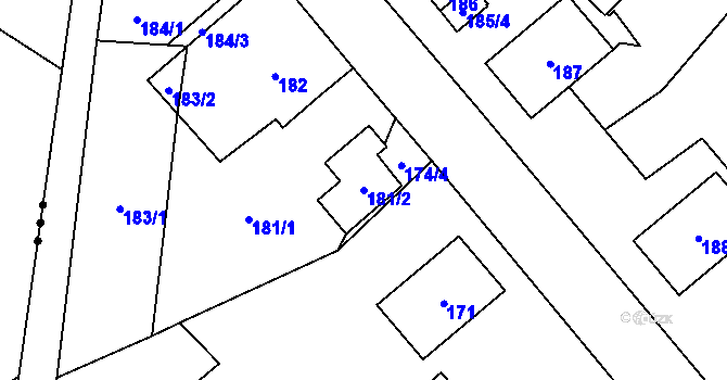 Parcela st. 181/2 v KÚ Zastávka, Katastrální mapa
