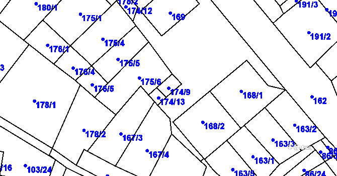 Parcela st. 174/9 v KÚ Zastávka, Katastrální mapa