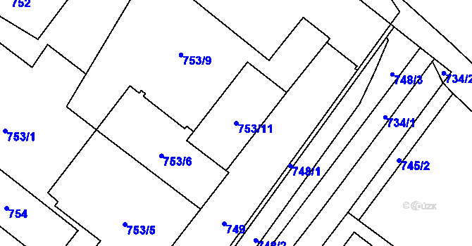 Parcela st. 753/11 v KÚ Zastávka, Katastrální mapa