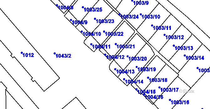 Parcela st. 1004/12 v KÚ Zastávka, Katastrální mapa