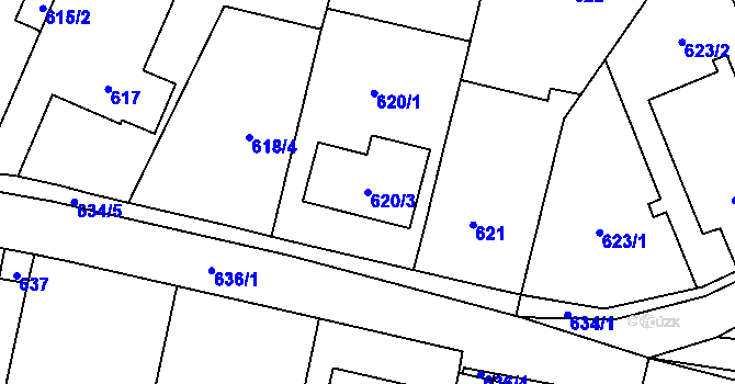 Parcela st. 620/3 v KÚ Zastávka, Katastrální mapa