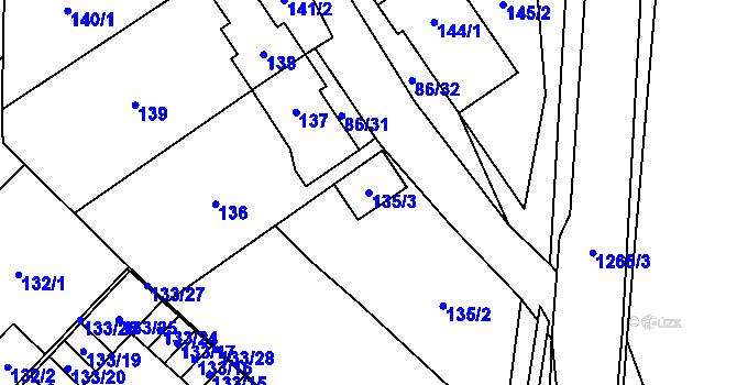 Parcela st. 135/3 v KÚ Zastávka, Katastrální mapa