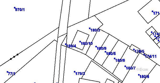 Parcela st. 180/10 v KÚ Zastávka, Katastrální mapa