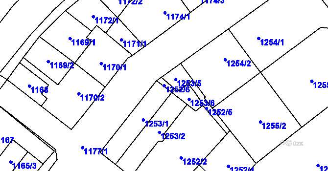 Parcela st. 1252/6 v KÚ Zastávka, Katastrální mapa