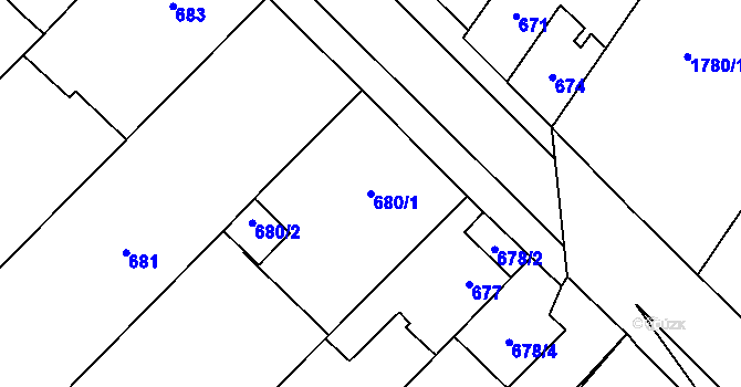 Parcela st. 680/1 v KÚ Zastávka, Katastrální mapa