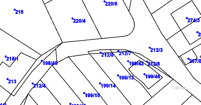 Parcela st. 212/8 v KÚ Zastávka, Katastrální mapa