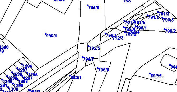 Parcela st. 792/5 v KÚ Zastávka, Katastrální mapa