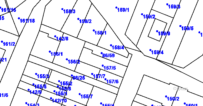 Parcela st. 86/59 v KÚ Zastávka, Katastrální mapa