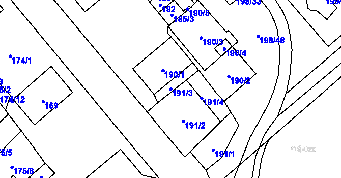 Parcela st. 191/3 v KÚ Zastávka, Katastrální mapa