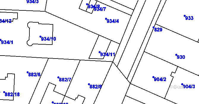 Parcela st. 934/11 v KÚ Zastávka, Katastrální mapa