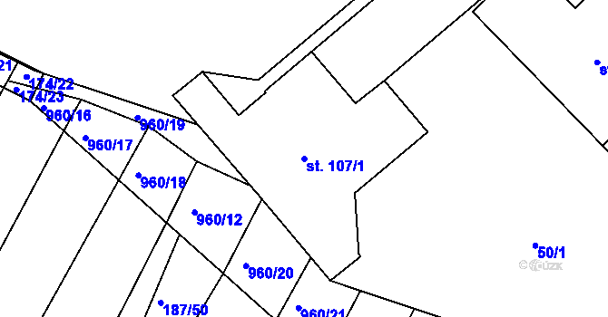 Parcela st. 107/1 v KÚ Zástřizly, Katastrální mapa