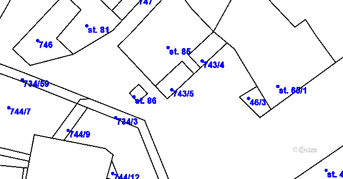 Parcela st. 743/5 v KÚ Zástřizly, Katastrální mapa