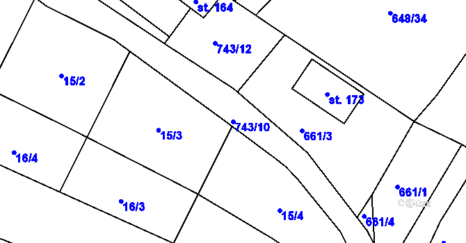 Parcela st. 743/10 v KÚ Zástřizly, Katastrální mapa