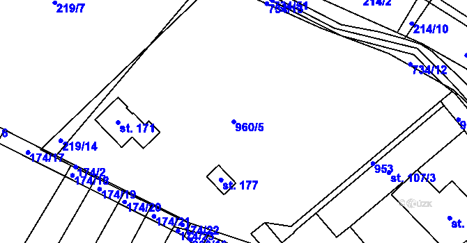 Parcela st. 960/5 v KÚ Zástřizly, Katastrální mapa
