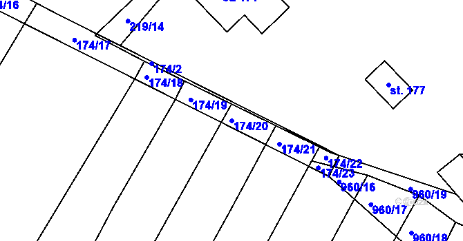Parcela st. 174/20 v KÚ Zástřizly, Katastrální mapa