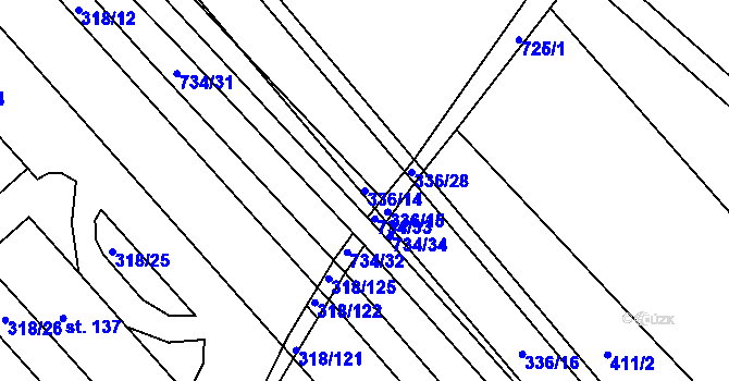 Parcela st. 336/14 v KÚ Zástřizly, Katastrální mapa