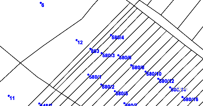 Parcela st. 580/3 v KÚ Zástřizly, Katastrální mapa