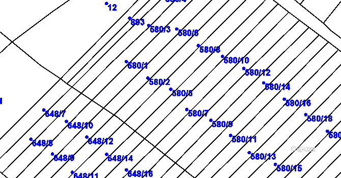 Parcela st. 580/5 v KÚ Zástřizly, Katastrální mapa